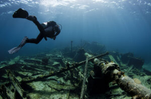 Diver Over Shipwreck