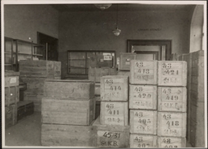 Storage-room-filled-with-crates-at-Wiesbaden-Collecting-Point-1946-James-J.-Rorimer-papers-1921–1982-Archives-of-American-Art-Smithsonian-Institution